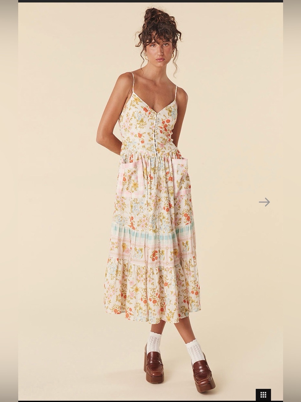 Spell & the Gypsy Flora Linen Midi Dress with Spaghetti Straps